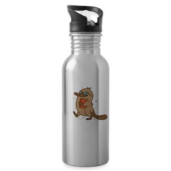 cunning platypus with book and glasses - Water bottle with straw - silver - Right
