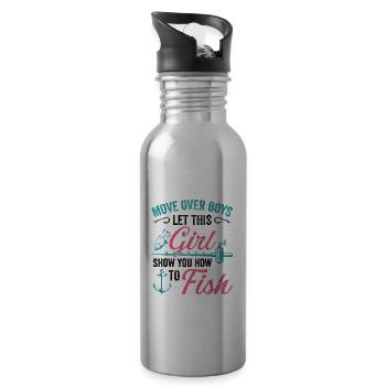 Fishing Girls Rod Fisher Fish Fisherman Fishing - Water bottle with straw - silver - Right
