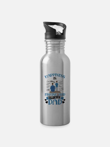 Happiness is fishing trip Fisher Fish Fisherman - Water bottle with straw - silver