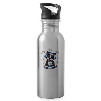 Boston Terrier - Water bottle with straw - silver - Right
