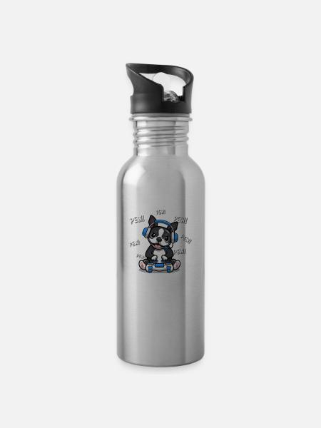 Boston Terrier - Gourde avec paille intégrée - argent clair
