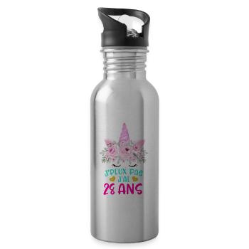 Enfant T Shirt 28 Ans Fille Anniversaire Cadeau - Water bottle with straw - silver - Right