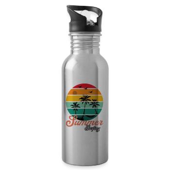 Retro Surfer Sommer Design mit Palmen - Trinkflasche mit integriertem Trinkhalm - Lightsilver - Rechts