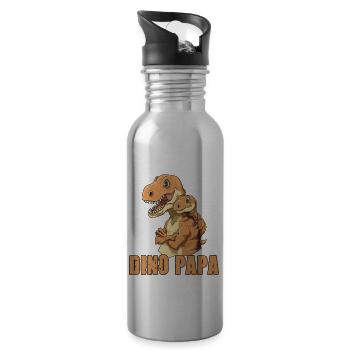 Dino Papa Vater und Baby Papa Vatertag - Trinkflasche mit integriertem Trinkhalm - Lightsilver - Rechts