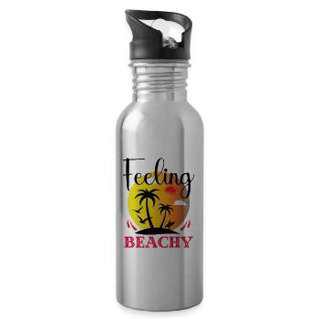 Strandgefühl Sommer Sonne Palmen - Trinkflasche mit integriertem Trinkhalm - Lightsilver - Rechts