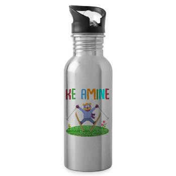Ketamine Skiing Jumping Bear - Water bottle with straw - silver - Right