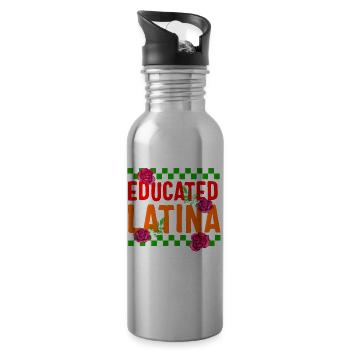 Mexicana Shirt, Educated Latina Rose Floral Women - Water bottle with straw - silver - Right