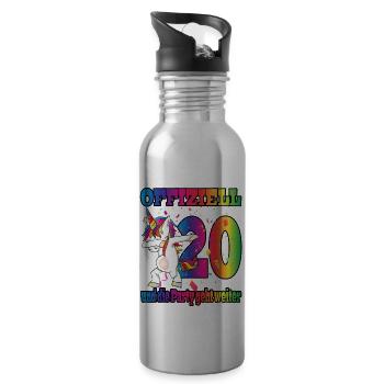 Offiziell 20 und die Party geht weiter - Einhorn - Trinkflasche mit integriertem Trinkhalm - Lightsilver - Rechts