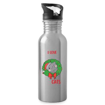 J’aime Noël et Chats Chat Noël - Gourde avec paille intégrée - argent clair - Droite