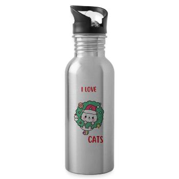 J’aime Noël et Chats Chat Noël - Gourde avec paille intégrée - argent clair - Droite