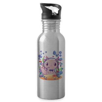 Axolotl gambles underwater - Water bottle with straw - silver - Right