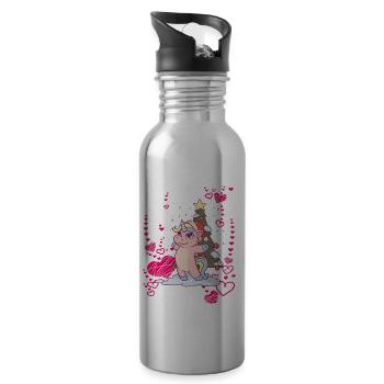 Einhorn Weihnachtsbaum Schnee Winter - Trinkflasche mit integriertem Trinkhalm - Lightsilver - Rechts