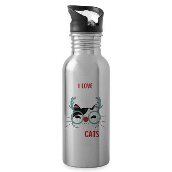 J’aime Noël et Chats Chat Noël - Gourde avec paille intégrée - argent clair - Droite