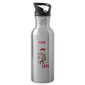 J’aime Noël et Chats Chat Noël - Gourde avec paille intégrée - argent clair - Droite