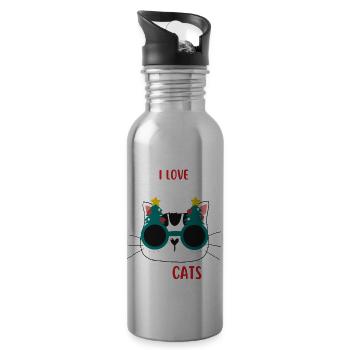 J’aime Noël et Chats Chat Noël - Gourde avec paille intégrée - argent clair - Droite