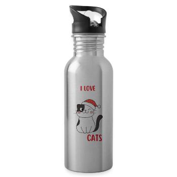 J’aime Noël et Chats Chat Noël - Gourde avec paille intégrée - argent clair - Droite