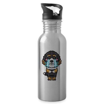 Bernedoodle Dog Laughing Emoticon Kawaii - Water bottle with straw - silver - Right