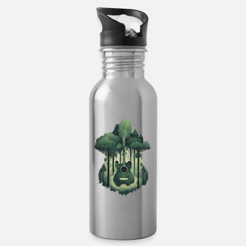 Gitarrenwaldbaum wächst aus der Gitarre - Trinkflasche mit integriertem Trinkhalm - Lightsilver