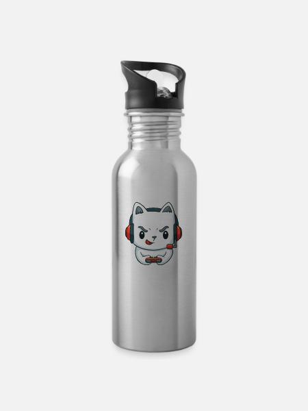 Streamen Videospiele Katze - Computer Spiele - Trinkflasche mit integriertem Trinkhalm -
