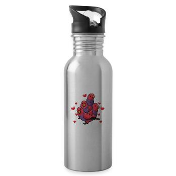 Hooded Lorikeet Parrot Bird - Water bottle with straw - silver - Right