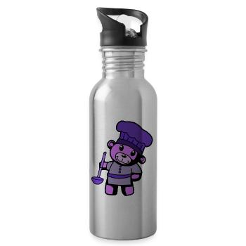 Hobbykoch Kochkunst Teddybär Koch Suppenkelle - Trinkflasche mit integriertem Trinkhalm - Lightsilver - Rechts