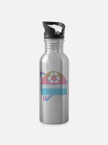 Recycling Recyceln Retro - Trinkflasche mit integriertem Trinkhalm -