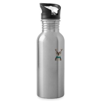 Watercolor Deer Chest Pocket - Water bottle with straw - silver - Right