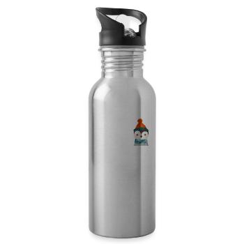 Cute Penguin Chest Pocket - Water bottle with straw - silver - Right