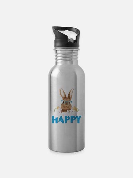 Hipster Happy Easter - Trinkflasche mit integriertem Trinkhalm - 