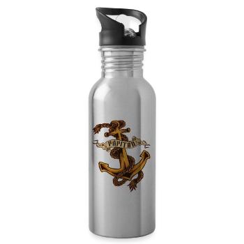 Papa Vater Vatertag Papitän Anker - Trinkflasche mit integriertem Trinkhalm - Lightsilver - Rechts