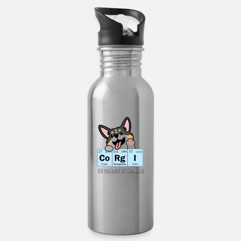 Corgi tricolore noir - Gourde avec paille intégrée - argent clair