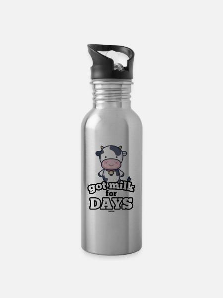 Kuh - Trinkflasche mit integriertem Trinkhalm - Lightsilver