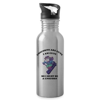 Einhorn liebt Wintersport - Trinkflasche mit integriertem Trinkhalm - Lightsilver - Rechts