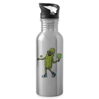 Funny Cucumber Lovers Pickleball Players - Water bottle with straw - silver - Right