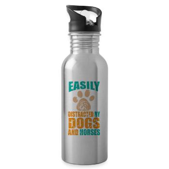 Leicht abgelenkt von Hunden und Pferden - Trinkflasche mit integriertem Trinkhalm - Lightsilver - Rechts