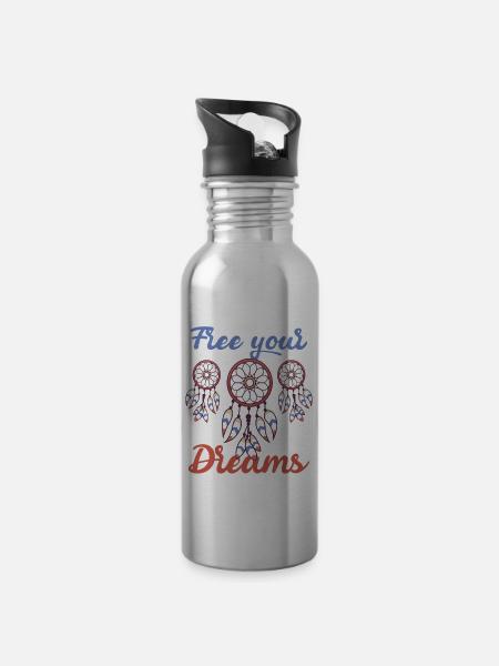 Träumen Traumfänger Traum Dream - Trinkflasche mit integriertem Trinkhalm - Lightsilver