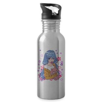 Anime Mädchen Manga Blumenwiese Geschenkidee - Trinkflasche mit integriertem Trinkhalm - Lightsilver - Rechts