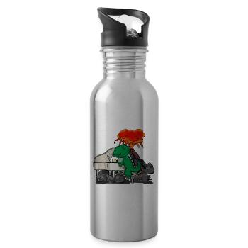 Klavier Geschenk Dinosaurier Geschenk Piano - Trinkflasche mit integriertem Trinkhalm - Lightsilver - Rechts