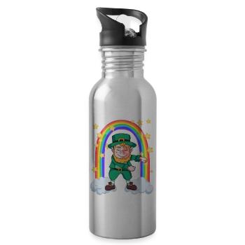 Kobold tanzt den Flossdance am Regenbogen - Trinkflasche mit integriertem Trinkhalm - Lightsilver - Rechts
