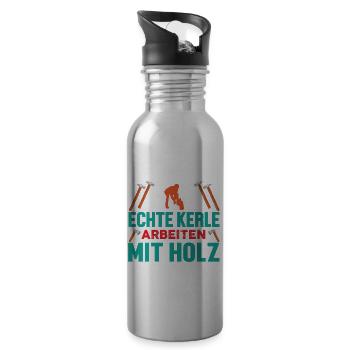 Lustiger Schreiner Zimmermann Tischler Holzfäller - Trinkflasche mit integriertem Trinkhalm - Lightsilver - Rechts
