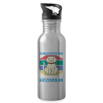 Hast Du Einen Schlechte Tag? Süßes Katzen Motiv - Trinkflasche mit integriertem Trinkhalm - Lightsilver - Rechts