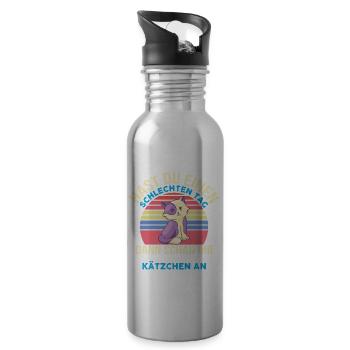 Hast Du Einen Schlechte Tag? Süßes Katzen Motiv - Trinkflasche mit integriertem Trinkhalm - Lightsilver - Rechts