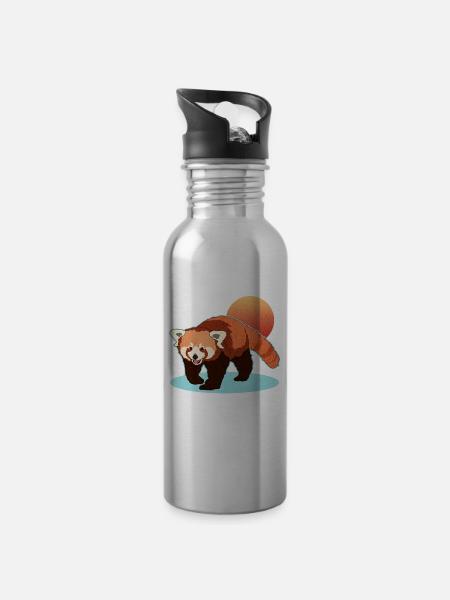 Red Panda Red Panda Red Pandas Gift - Water bottle with straw - silver