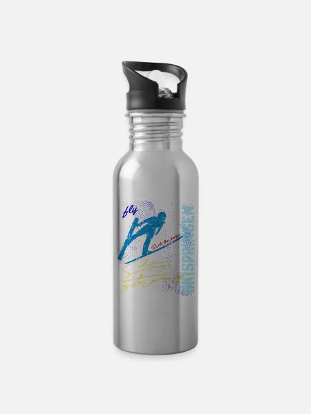Skispringen Skispringer Wintersport - Trinkflasche mit integriertem Trinkhalm - Lightsilver