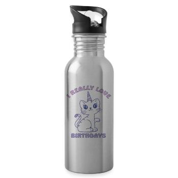 Katze hat Geburtstag Katzendame Katzenmama - Trinkflasche mit integriertem Trinkhalm - Lightsilver - Rechts