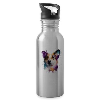 Cute little dog for dog lovers colorful - Water bottle with straw - silver - Right