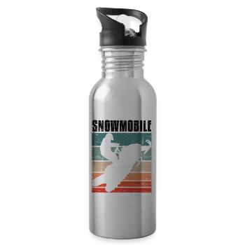 Vintage Snowmobile Snowmobile - Water bottle with straw - silver - Right