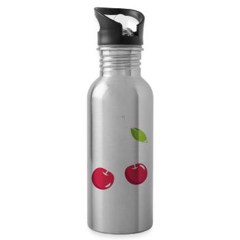 Sour cherries twin siblings design - Gourde avec paille intégrée - argent clair - Droite