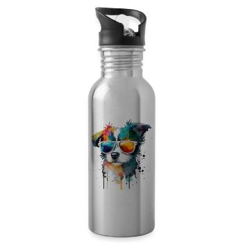 Süsser kleiner Gamer Hund Für Hundeliebhaber Bunt - Trinkflasche mit integriertem Trinkhalm - Lightsilver - Rechts