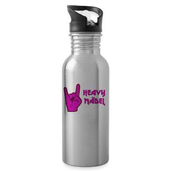 Rockerbraut Heavy Mädel Metal Musik Rockerin - Trinkflasche mit integriertem Trinkhalm - Lightsilver - Rechts